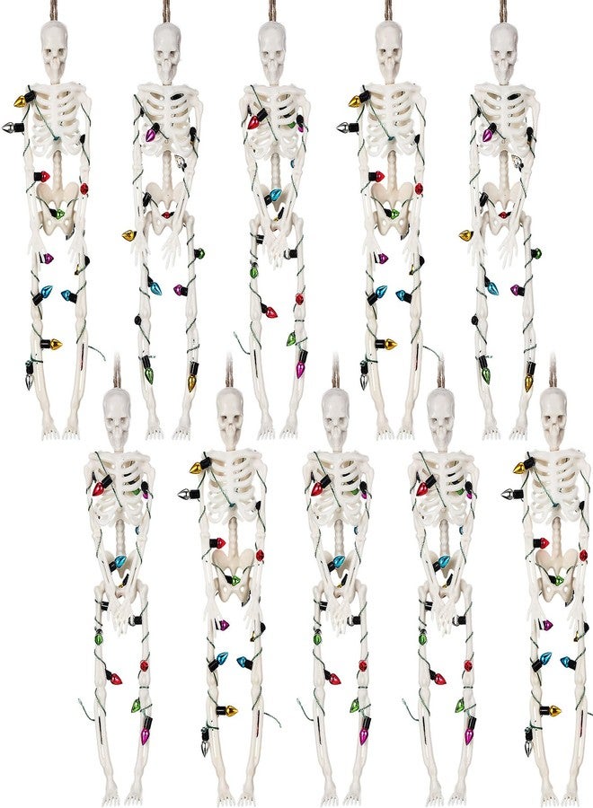 Tujoe 10 Pcs Christmas Skeleton Wrapped in Lights 6.7 Inch Christmas Tree Hanging Ornament Scary Skeletons Mini Skeletons Figurines for Haunted House Graveyard Halloween Party Decor - Image 1